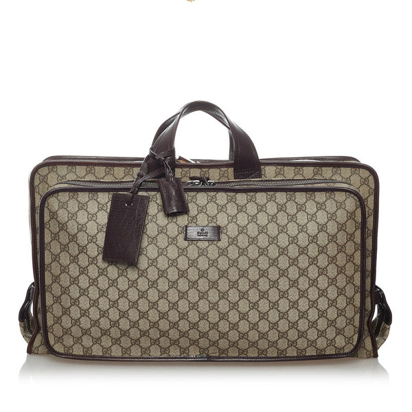 グッチ GGスプリーム ボストンバッグ 114225 ブラウン アイボリー PVC レザー メンズ GUCCI 【中古】