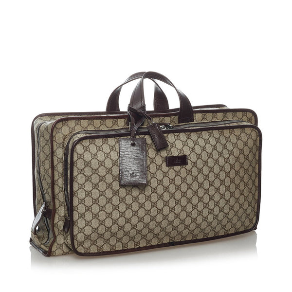 グッチ GGスプリーム ボストンバッグ 114225 ブラウン アイボリー PVC レザー メンズ GUCCI 【中古】