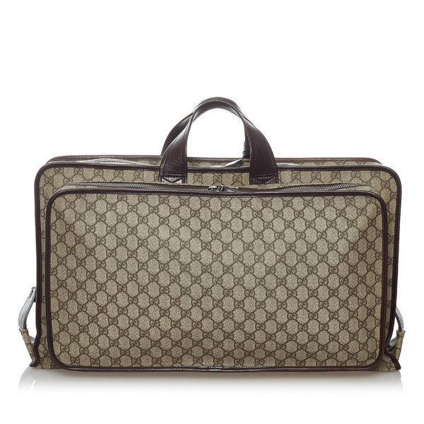 グッチ GGスプリーム ボストンバッグ 114225 ブラウン アイボリー PVC レザー メンズ GUCCI 【中古】