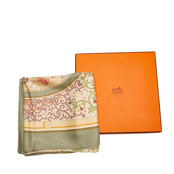 エルメス カレ90 www.hermes.com エルメス ドットコム スカーフ ライトグリーン マルチカラー シルク レディース HERMES 【中古】