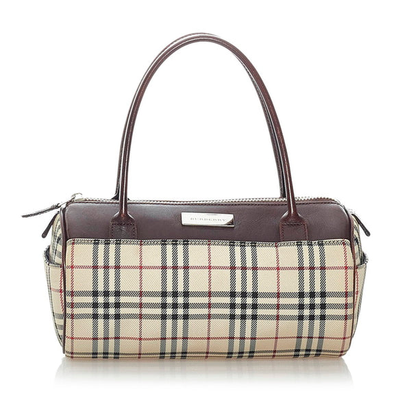バーバリー ノバチェック ハンドバッグ ベージュ キャンバス レザー レディース BURBERRY 【中古】