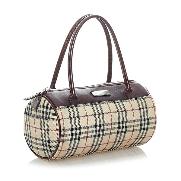 バーバリー ノバチェック ハンドバッグ ベージュ キャンバス レザー レディース BURBERRY 【中古】