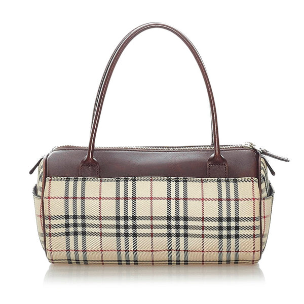 バーバリー ノバチェック ハンドバッグ ベージュ キャンバス レザー レディース BURBERRY 【中古】