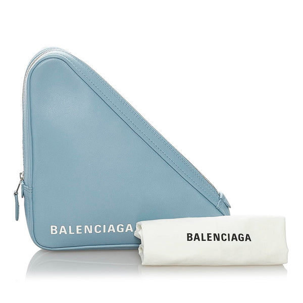 バレンシアガ トライアングル 476976 4005 ライトブルー レザー クラッチバッグ レディース BALENCIAGA 【中古】