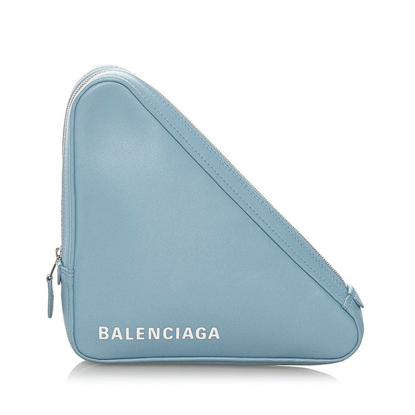 バレンシアガ トライアングル 476976 4005 ライトブルー レザー クラッチバッグ レディース BALENCIAGA 【中古】