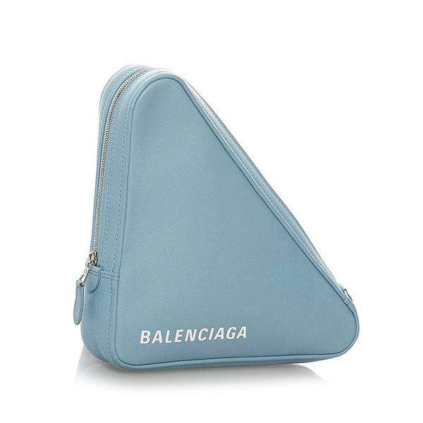 バレンシアガ トライアングル 476976 4005 ライトブルー レザー クラッチバッグ レディース BALENCIAGA 【中古】
