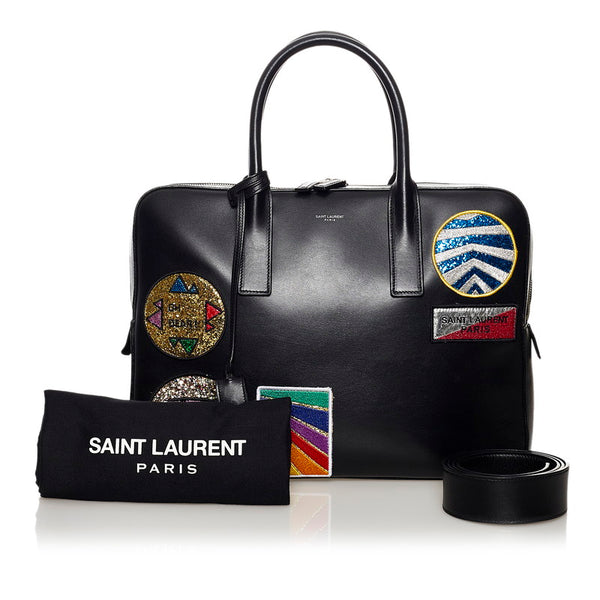 サンローラン ワッペン  ビジネスバッグ ショルダーバッグ 2WAY ブラック レザー メンズ SAINT LAURENT 【中古】