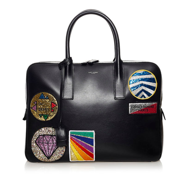 サンローラン ワッペン  ビジネスバッグ ショルダーバッグ 2WAY ブラック レザー メンズ SAINT LAURENT 【中古】