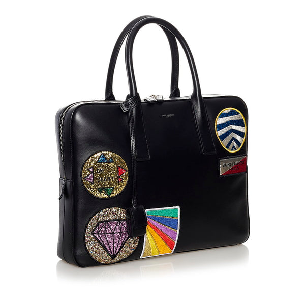 サンローラン ワッペン  ビジネスバッグ ショルダーバッグ 2WAY ブラック レザー メンズ SAINT LAURENT 【中古】