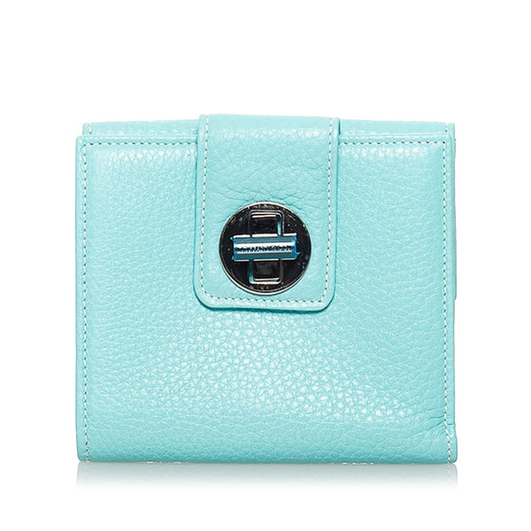 ティファニー 二つ折り財布 ライトブルー レザー レディース TIFFANY&Co. 【中古】