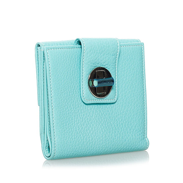 ティファニー 二つ折り財布 ライトブルー レザー レディース TIFFANY&Co. 【中古】