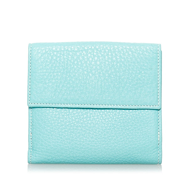 ティファニー 二つ折り財布 ライトブルー レザー レディース TIFFANY&Co. 【中古】