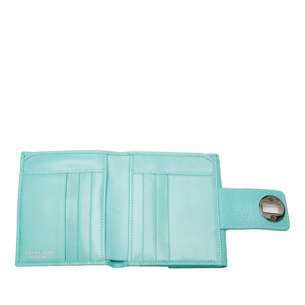 ティファニー 二つ折り財布 ライトブルー レザー レディース TIFFANY&Co. 【中古】