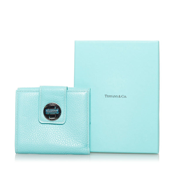 ティファニー 二つ折り財布 ライトブルー レザー レディース TIFFANY&Co. 【中古】