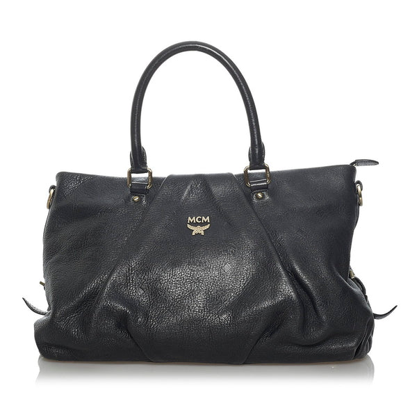 エム シー エム ロゴグラム 型押し ハンドバッグ ショルダーバッグ 2WAY ブラック レザー レディース MCM 【中古】