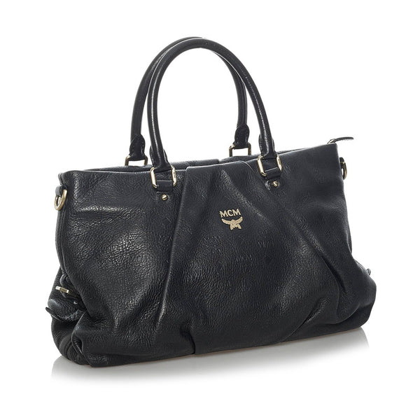 エム シー エム ロゴグラム 型押し ハンドバッグ ショルダーバッグ 2WAY ブラック レザー レディース MCM 【中古】