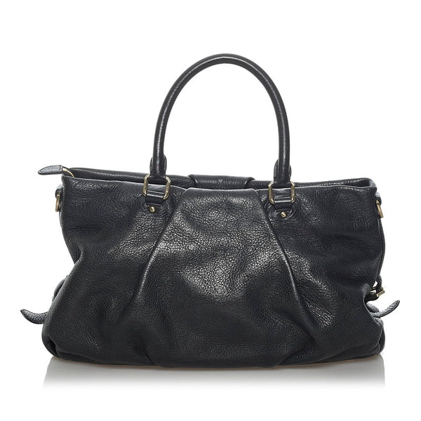 エム シー エム ロゴグラム 型押し ハンドバッグ ショルダーバッグ 2WAY ブラック レザー レディース MCM 【中古】
