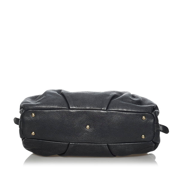エム シー エム ロゴグラム 型押し ハンドバッグ ショルダーバッグ 2WAY ブラック レザー レディース MCM 【中古】
