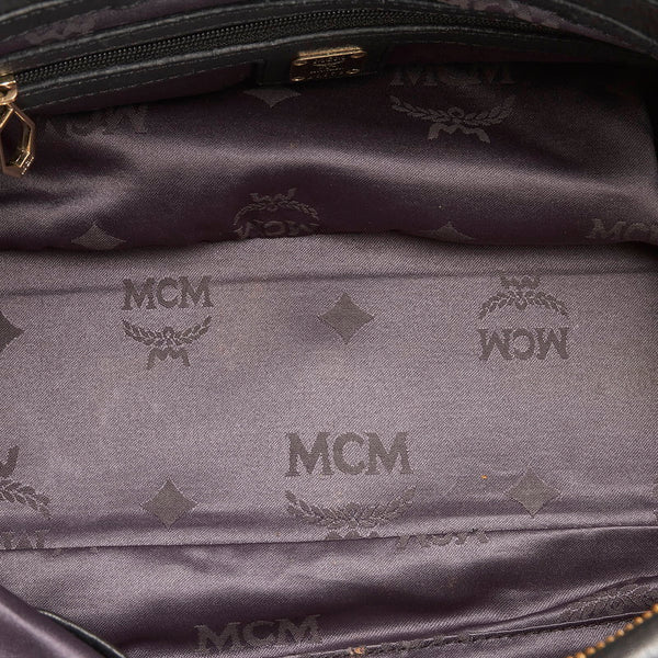 エム シー エム ロゴグラム 型押し ハンドバッグ ショルダーバッグ 2WAY ブラック レザー レディース MCM 【中古】