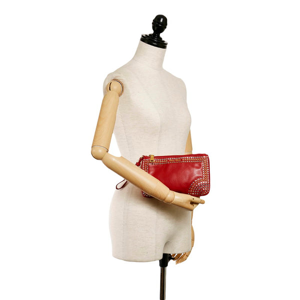 ミュウミュウ スタッズ ポーチ レッド レザー レディース MIUMIU 【中古】