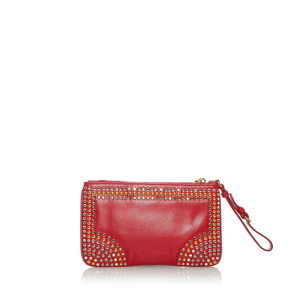 ミュウミュウ スタッズ ポーチ レッド レザー レディース MIUMIU 【中古】