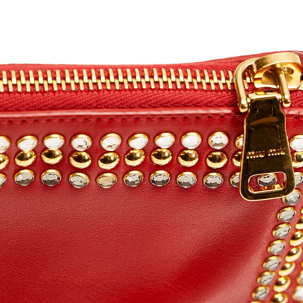 ミュウミュウ スタッズ ポーチ レッド レザー レディース MIUMIU 【中古】