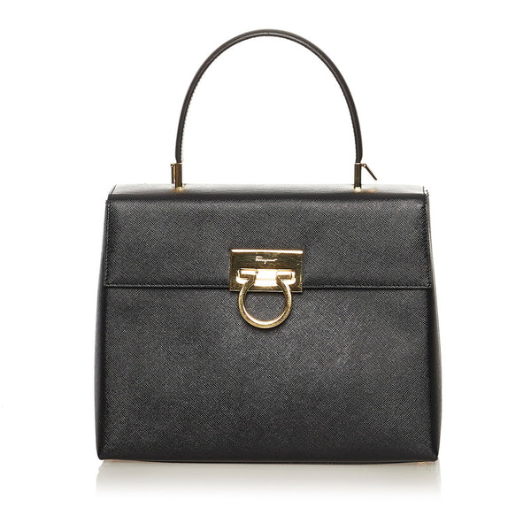 サルヴァトーレフェラガモ ガンチーニ ハンドバッグ ショルダーバッグ 2WAY AF-21 0290 ブラック レザー レディース Salvatore Ferragamo 【中古】