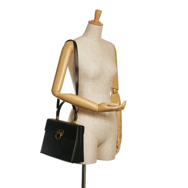 サルヴァトーレフェラガモ ガンチーニ ハンドバッグ ショルダーバッグ 2WAY AF-21 0290 ブラック レザー レディース Salvatore Ferragamo 【中古】