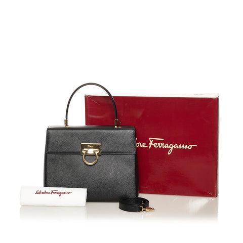 サルヴァトーレフェラガモ ガンチーニ ハンドバッグ ショルダーバッグ 2WAY AF-21 0290 ブラック レザー レディース Salvatore Ferragamo 【中古】