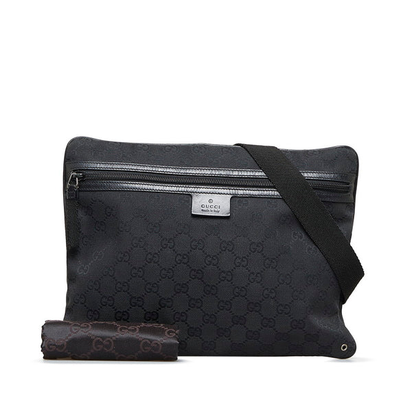 グッチ GGキャンバス 斜め掛け ショルダーバッグ 90476 ブラック キャンバス レザー レディース GUCCI 【中古】