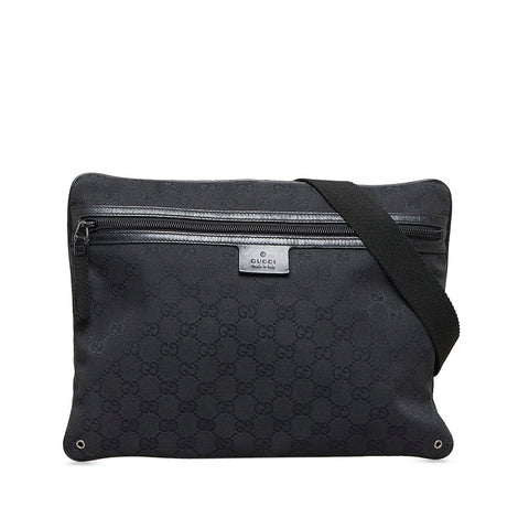 グッチ GGキャンバス 斜め掛け ショルダーバッグ 90476 ブラック キャンバス レザー レディース GUCCI 【中古】