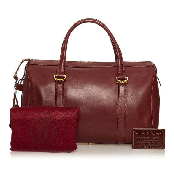 カルティエ マスト　 ボルドー レザー ハンドバッグ ミニボストン レディース CARTIER 【中古】