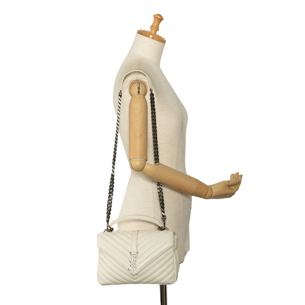 サンローラン モノグラム サッチェル ハンドバッグ ショルダーバッグ 2WAY 392737 ホワイト レザー レディース SAINT LAURENT 【中古】