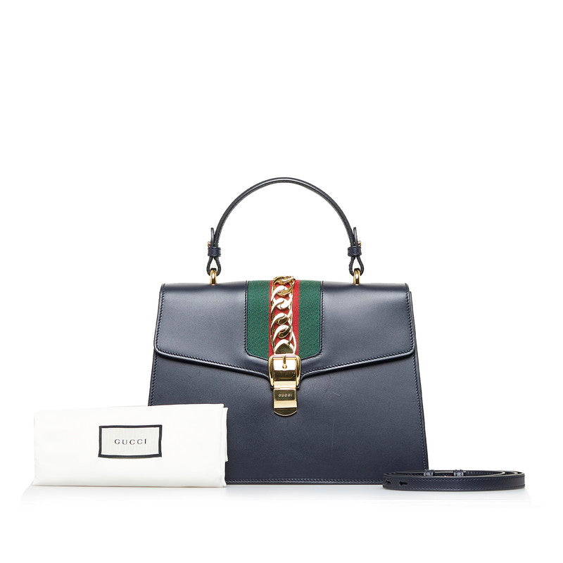 グッチ シルヴィー ハンドバッグ ショルダーバッグ 2WAY 431665 ネイビー レザー レディース GUCCI 【中古】