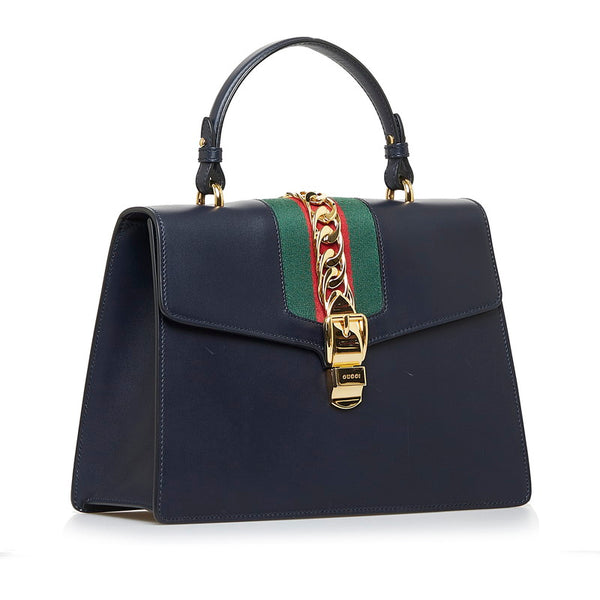 グッチ シルヴィー ハンドバッグ ショルダーバッグ 2WAY 431665 ネイビー レザー レディース GUCCI 【中古】