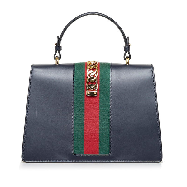 グッチ シルヴィー ハンドバッグ ショルダーバッグ 2WAY 431665 ネイビー レザー レディース GUCCI 【中古】