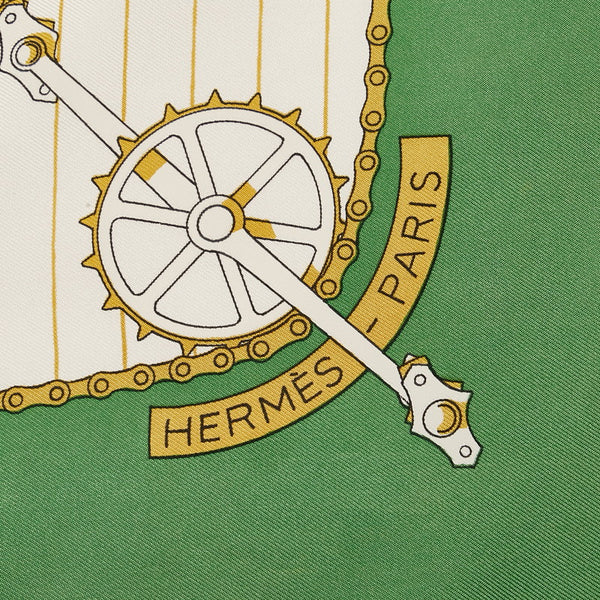 エルメス カレ90 LES BECANES 自転車 スカーフ グリーン マルチカラー シルク レディース HERMES 【中古】