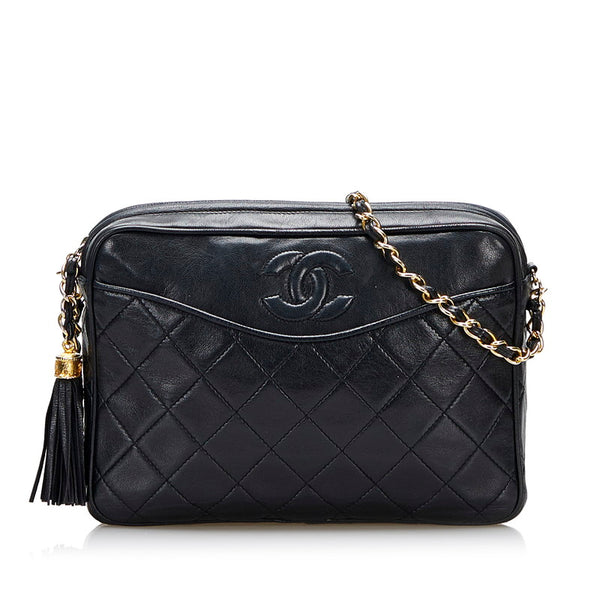 シャネル マトラッセ ココマーク フリンジ チェーン ショルダーバッグ ブラック ラムスキン レディース CHANEL 【中古】