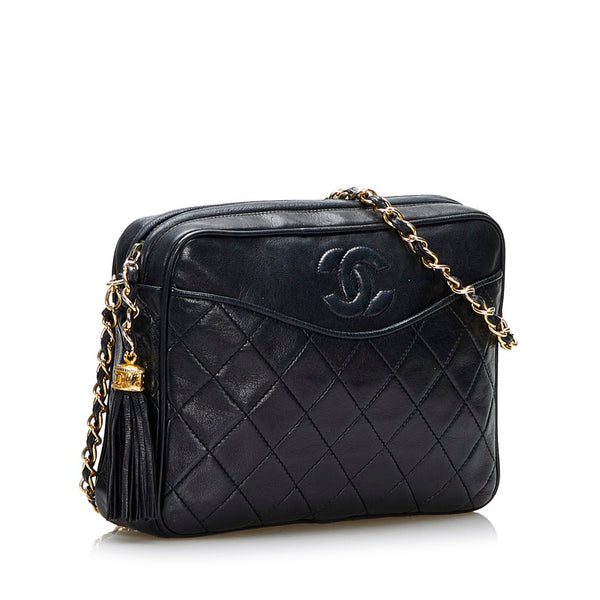 シャネル マトラッセ ココマーク フリンジ チェーン ショルダーバッグ ブラック ラムスキン レディース CHANEL 【中古】