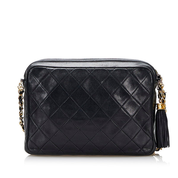 シャネル マトラッセ ココマーク フリンジ チェーン ショルダーバッグ ブラック ラムスキン レディース CHANEL 【中古】