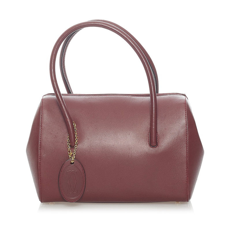 カルティエ マスト ハンドバッグ ボルドー レザー レディース CARTIER 【中古】