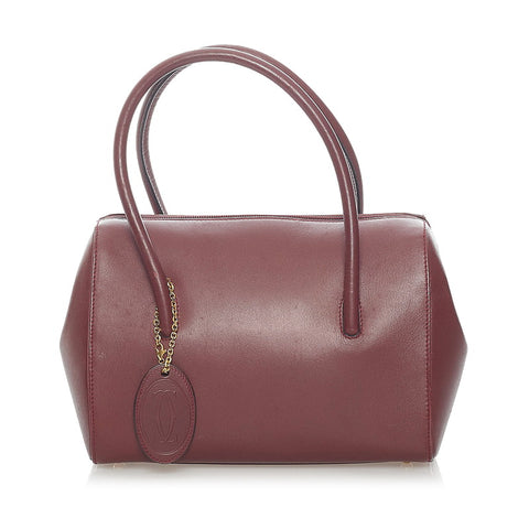 カルティエ マスト ハンドバッグ ボルドー レザー レディース CARTIER 【中古】