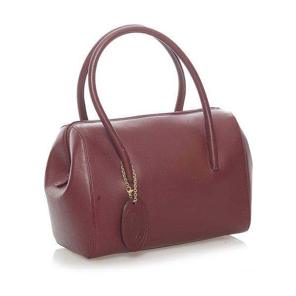 カルティエ マスト ハンドバッグ ボルドー レザー レディース CARTIER 【中古】
