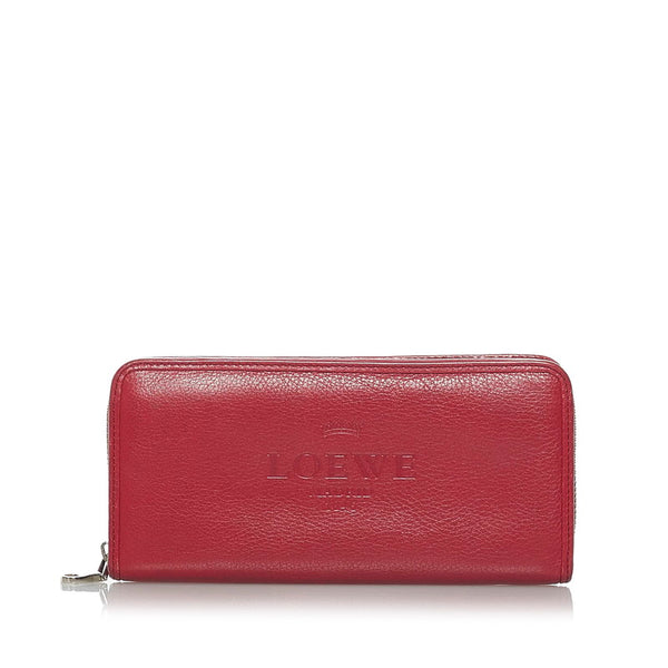 ロエベ ロゴ ラウンドファスナー 長財布 レッド レザー レディース LOEWE 【中古】