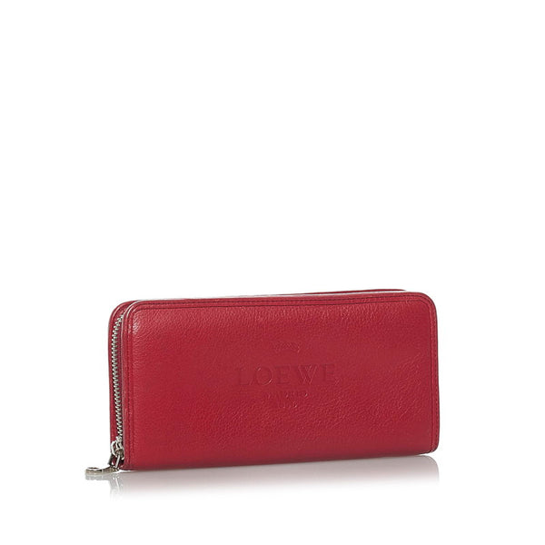 ロエベ ロゴ ラウンドファスナー 長財布 レッド レザー レディース LOEWE 【中古】