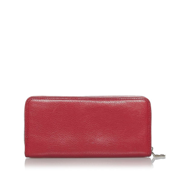 ロエベ ロゴ ラウンドファスナー 長財布 レッド レザー レディース LOEWE 【中古】