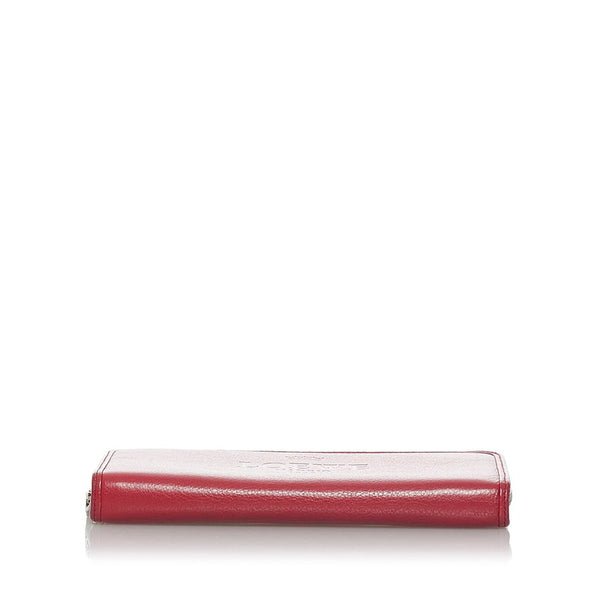 ロエベ ロゴ ラウンドファスナー 長財布 レッド レザー レディース LOEWE 【中古】