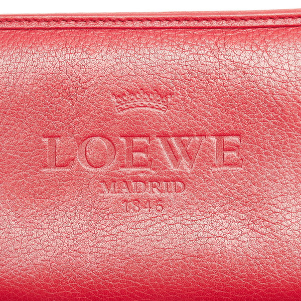 ロエベ ロゴ ラウンドファスナー 長財布 レッド レザー レディース LOEWE 【中古】
