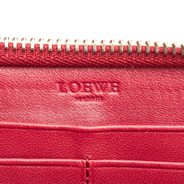 ロエベ ロゴ ラウンドファスナー 長財布 レッド レザー レディース LOEWE 【中古】