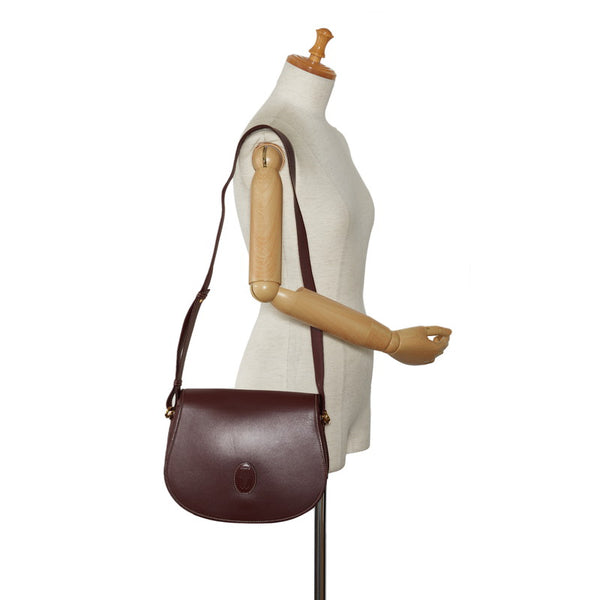 カルティエ マストライン ゴールド金具 斜め掛け ショルダーバッグ ボルドー ワインレッド レザー レディース CARTIER 【中古】